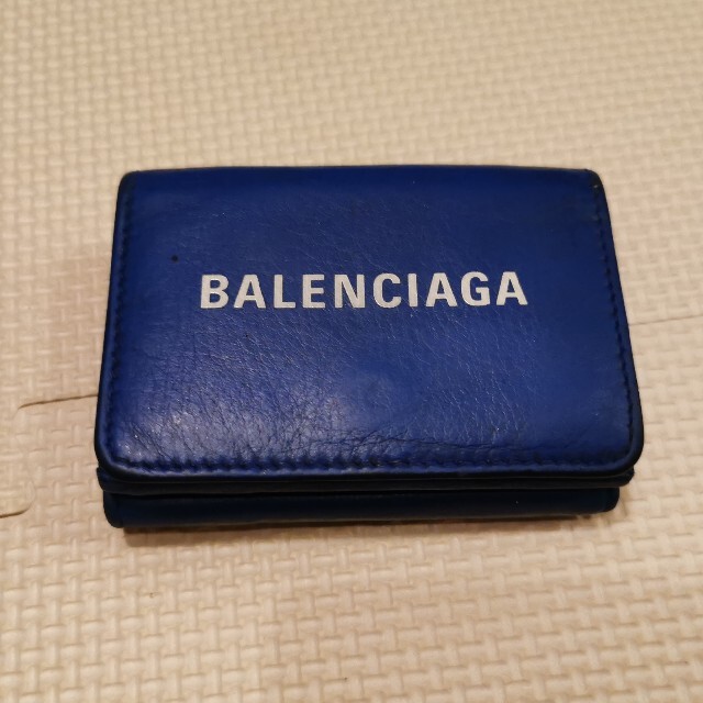 美品 バレンシアガ BALENCIAGA ミニ財布 三つ折り財布 レザー ブルー