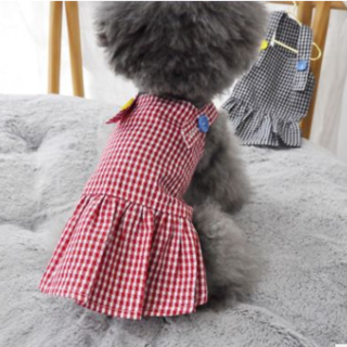 犬服　レッドギンガムスカート　小さめＭ　新品(犬)
