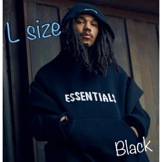 【XL】Essentials Black Knit Logo Hoodie