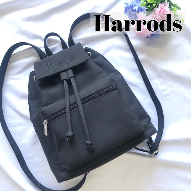 Harrods(ハロッズ)のハロッズ harrods リュック 黒 ブラック 小さめ ロゴ レディースのバッグ(リュック/バックパック)の商品写真
