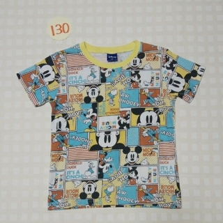 ディズニー(Disney)の130☆ディズニー☆ミッキーコミック風プリントTシャツ☆ブルー×イエロー☆夏物(Tシャツ/カットソー)