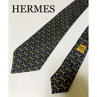 エルメス(Hermes)の☆美品☆HERMES エルメス ネクタイ 高級シルク ネイビー フランス製(ネクタイ)