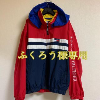 トミーヒルフィガー(TOMMY HILFIGER)のTommy Hilfigerナイロン フードジャケットXL好配色/赤紺白黄色(ナイロンジャケット)