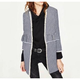 ザラ(ZARA)のZARA ギンガムチェック フリル スプリングコート(スプリングコート)