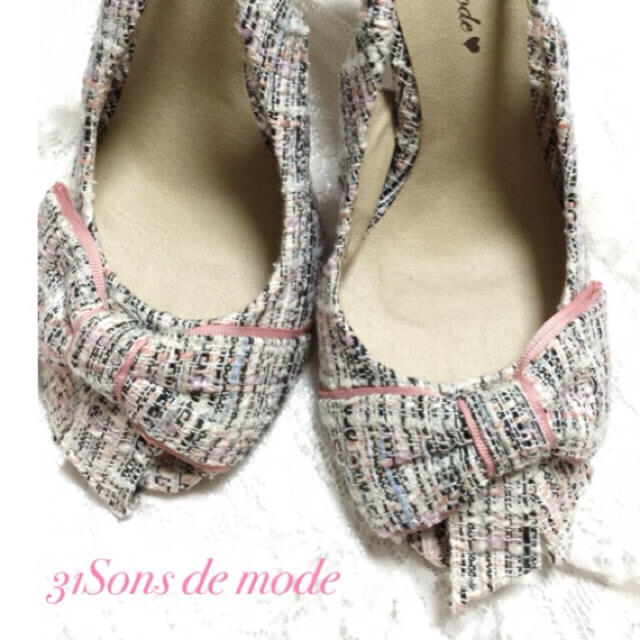 31 Sons de mode(トランテアンソンドゥモード)のトランテアン＊ツィードリボンミュール M レディースの靴/シューズ(ミュール)の商品写真