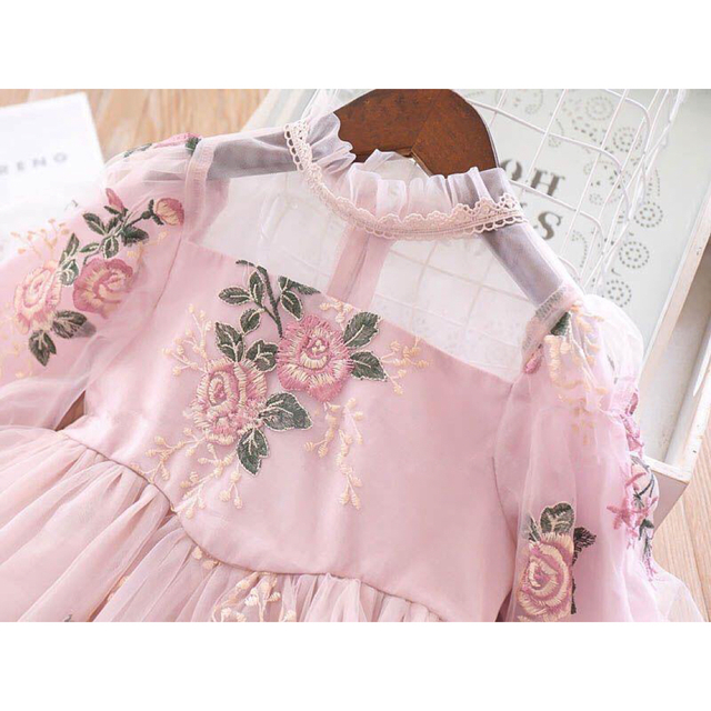 KWEA020チュールドレス 子供服ワンピース 花柄 プリンセス 春夏 キッズ/ベビー/マタニティのキッズ服女の子用(90cm~)(ワンピース)の商品写真