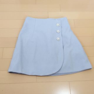 ワンウェイ(one*way)の【美品】お花 ビジュー 台形スカート 水色(ミニスカート)