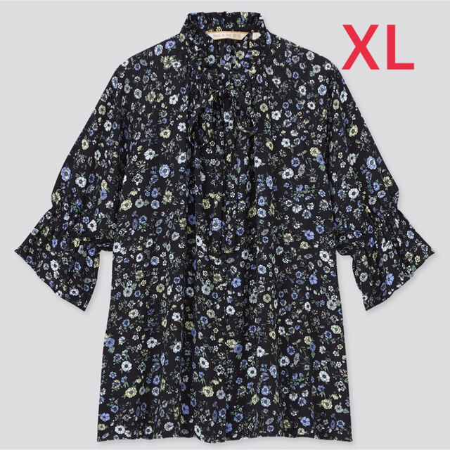 UNIQLO(ユニクロ)のユニクロxポール＆ジョー 花柄ブラウス(７分袖)ブラック XL レディースのトップス(シャツ/ブラウス(長袖/七分))の商品写真