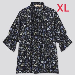 ユニクロ(UNIQLO)のユニクロxポール＆ジョー 花柄ブラウス(７分袖)ブラック XL(シャツ/ブラウス(長袖/七分))