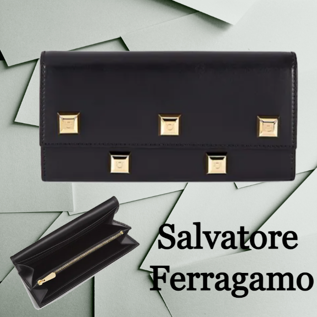 ★SALE☆【Salvatore Ferragamo】スモールレザースタッズ長財