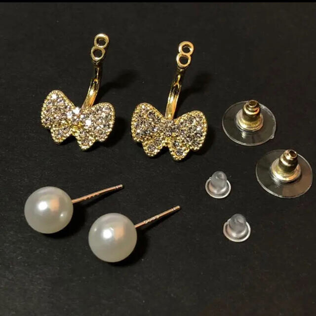 リボン バックキャッチ パール ピアス S925 韓国ピアス 新品