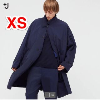 ユニクロ(UNIQLO)のユニクロ +J オーバーサイズステンカラーコート ネイビー(ステンカラーコート)