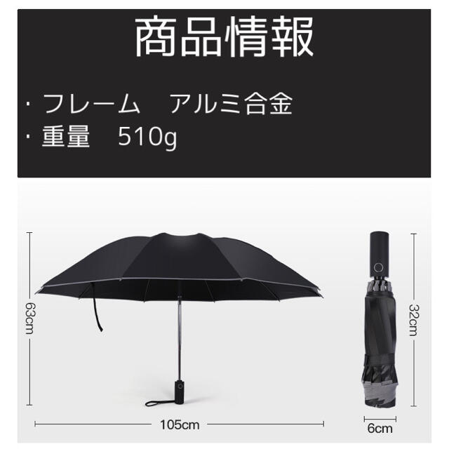 折りたたみ傘 ワンタッチ自動開閉 日傘 晴れ雨兼用 撥水 逆折りたたみ 大きい メンズのファッション小物(傘)の商品写真