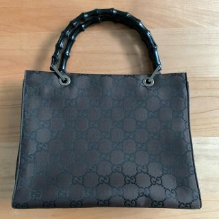 グッチ(Gucci)のグッチ　バンブー　ハンドバッグ　グッチ柄　ダークブラウン(ハンドバッグ)