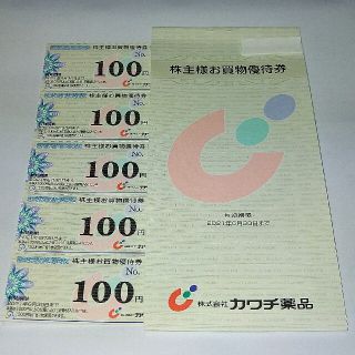 カワチ薬品 株主優待 お買物優待券 500円分(100円×5枚)(ショッピング)