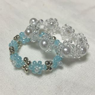 ディーホリック(dholic)のハンドメイド　パールフラワービーズリング２点セット💙おまけリング付き(リング)