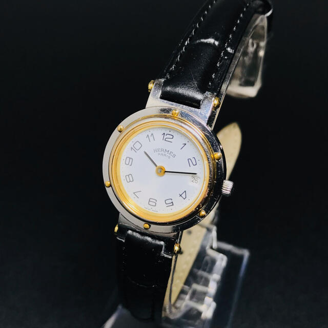 【稼働品 良品】エルメス 腕時計 クリッパー ゴールドコンビ レディース