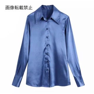ザラ(ZARA)の🌷春新作🌷3920◆blue ブルー サテン シャツ ブラウス(シャツ/ブラウス(長袖/七分))