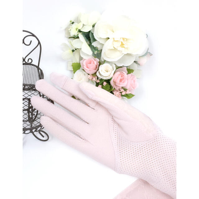 064 送料無料　ロングUV対策手袋　レディース　デート　花柄　レース　ピンク レディースのファッション小物(手袋)の商品写真