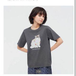 ユニクロ(UNIQLO)のユニクロ　ポール&ジョーコラボTシャツ　猫　グレー　xs(Tシャツ(半袖/袖なし))