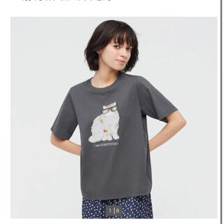 ユニクロ(UNIQLO)のユニクロ　ポール&ジョーコラボTシャツ　猫　グレー　xs(Tシャツ(半袖/袖なし))