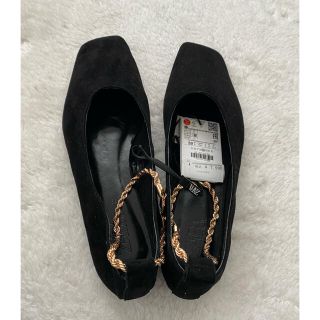 ザラ(ZARA)のZARA ザラ　レザー　フラットシューズ　バレエシューズ　黒　39 新品未使用(バレエシューズ)