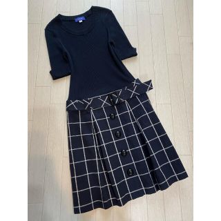 バーバリーブルーレーベル(BURBERRY BLUE LABEL)の美品 ブルーレーベルクレストブリッジ リブニット ドッキングワンピース 36(ミニワンピース)