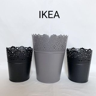 イケア(IKEA)の新品 IKEA イケア スクラール 鉢カバー 3点セット グレー 黒(花瓶)