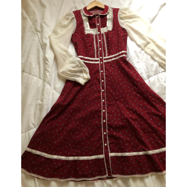 gunne sax？花柄えんじワンピース 1