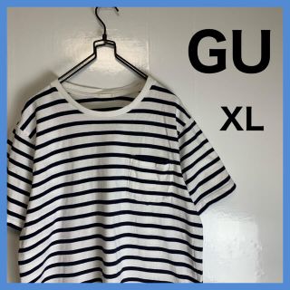 GU ボーダー Tシャツ ポケット付き ティーシャツ XL(Tシャツ/カットソー(半袖/袖なし))