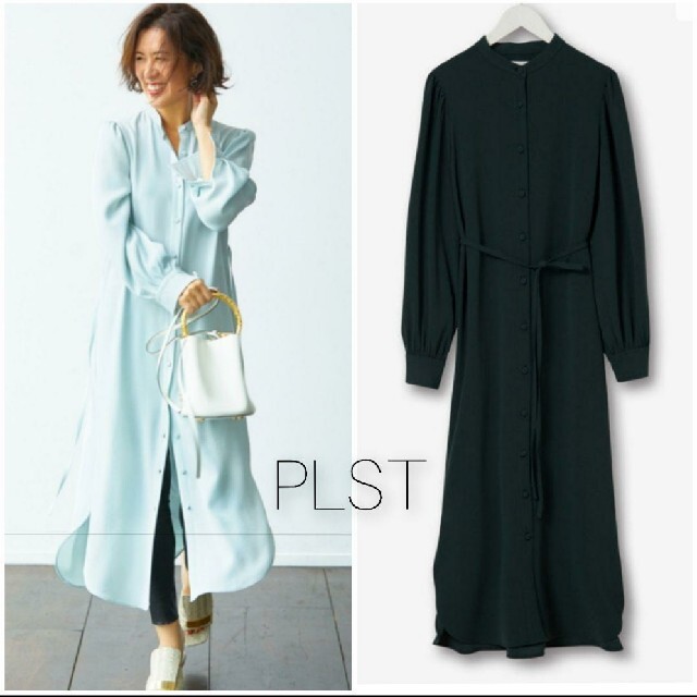 【美品】PLST ジョーゼットノーカラーワンピース | フリマアプリ ラクマ