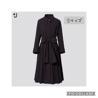 ユニクロ(UNIQLO)の【新品タグ付き】UNIQLO +j タックシャツワンピース ブラック Sサイズ(ひざ丈ワンピース)