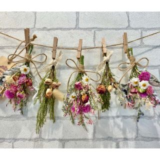 ドライフラワー スワッグ ガーランド❁174 ピンク 薔薇 花かんざし 花束♪(ドライフラワー)