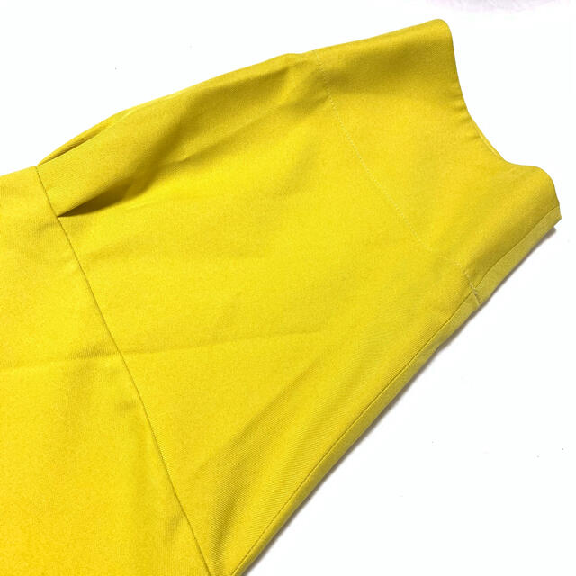 古着 ロング スプリング コート 無地 シンプル 黄色 イエロー レディースのジャケット/アウター(ロングコート)の商品写真