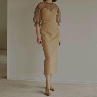 アメリヴィンテージ(Ameri VINTAGE)のAMERI TULLE SLEEVE TIGHT DRESS(ロングワンピース/マキシワンピース)