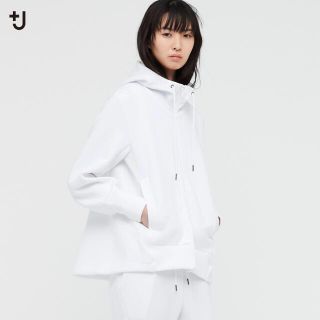 ユニクロ(UNIQLO)の+J ドライスウエットフルジップパーカー　ホワイト　Lサイズ(パーカー)