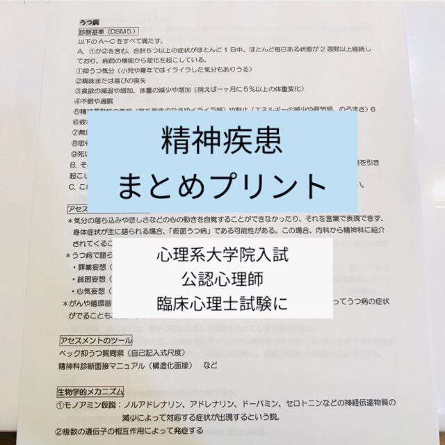 心理学人名暗記カード、精神疾患まとめプリントセット！ 臨床心理士、公認心理師試験 エンタメ/ホビーの本(語学/参考書)の商品写真