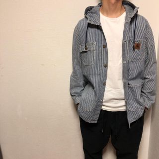 カーハート(carhartt)のCarhartt カーハート 90s ヒッコリーデニムカバーオールフーディー(カバーオール)