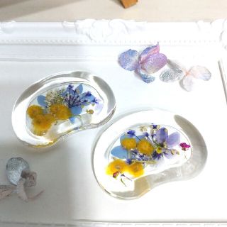 【専用ペー】No.79,80 紫陽花＆ミモザ♡固まるハーバリウム箸置き2個set(ドライフラワー)