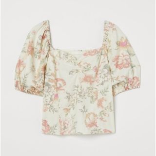 エイチアンドエム(H&M)のエイチアンドエム　花柄リネンブレンドトップス　Mサイズ(シャツ/ブラウス(半袖/袖なし))