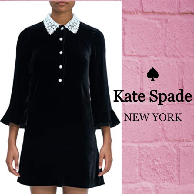 2023人気の
 無地 ★SALE☆【kate ミニワンピースの人気 spade】ベルベットジュエルボタンシャツドレス ワンピース