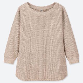 ユニクロ(UNIQLO)の【ユニクロ】ワッフル◆クルーネックTシャツ（七分袖）XXLベージュ(Tシャツ(長袖/七分))