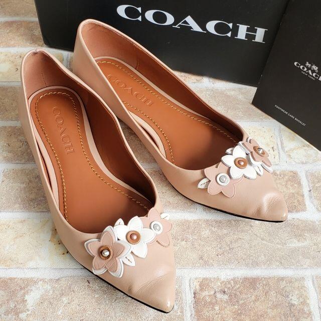 COACH - コーチ COACH ☆ フラワーモチーフ レザー フラット パンプス