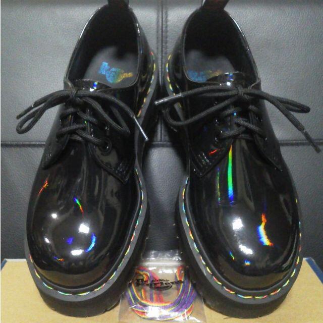 ブラックサイズ【専用】Dr.Martens 厚底 3ホール UK4 黒 レインボー エナメル