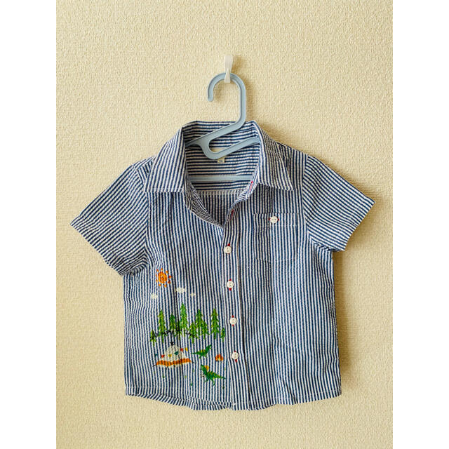 SHOO・LA・RUE(シューラルー)の恐竜柄ストライプシャツ キッズ/ベビー/マタニティのキッズ服男の子用(90cm~)(Tシャツ/カットソー)の商品写真