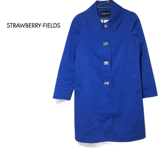 STRAWBERRY-FIELDS(ストロベリーフィールズ)の美品☆ストロベリーフィールズ ステンカラー トレンチ スプリング コート　ブルー レディースのジャケット/アウター(スプリングコート)の商品写真