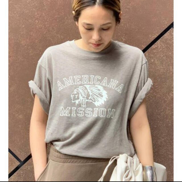 【AMERICANA/アメリカーナ】別注 インディアン Tシャツ 新品カーキ別注