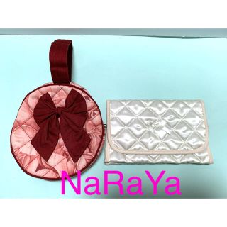 ナラヤ(NaRaYa)のNaRaYa アイボリー　鏡付き化粧ポーチ　円形型ポーチ　2点セット(ポーチ)