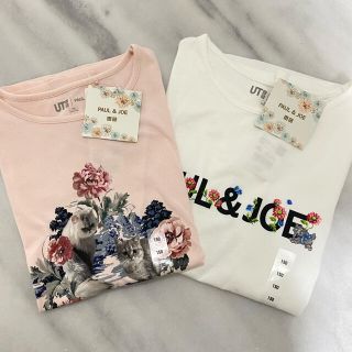 ユニクロ(UNIQLO)の新品　ユニクロ　ポール&ジョー　Tシャツ　猫　ネコ　花　白　ピンク　150cm(Tシャツ/カットソー)