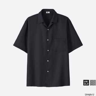 ユニクロ(UNIQLO)のユニクロU UNIQLOU オープンカラーシャツ(半袖)ブラック black M(シャツ)